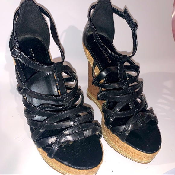 High wedge strappy sandals. Black, size 8! - Picture 3 of 3